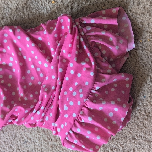 Janie & Jack Pink & White Polkadot Halter With Ruffle Swimsuit Size 4 - Picture 4 of 10